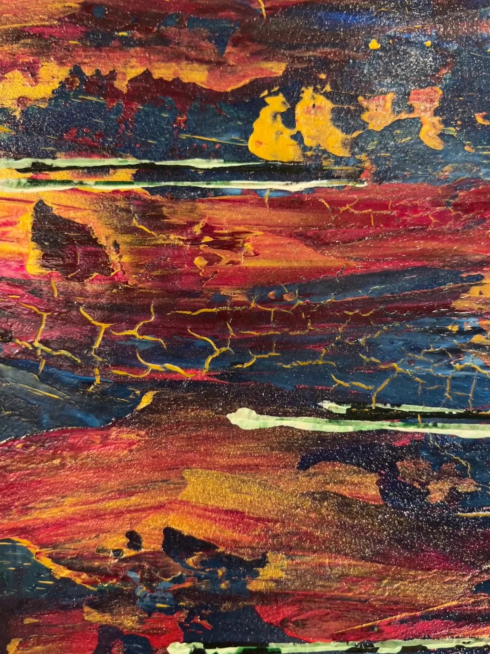 Close-up showing the crackled gold lines in Fractured Horizons.