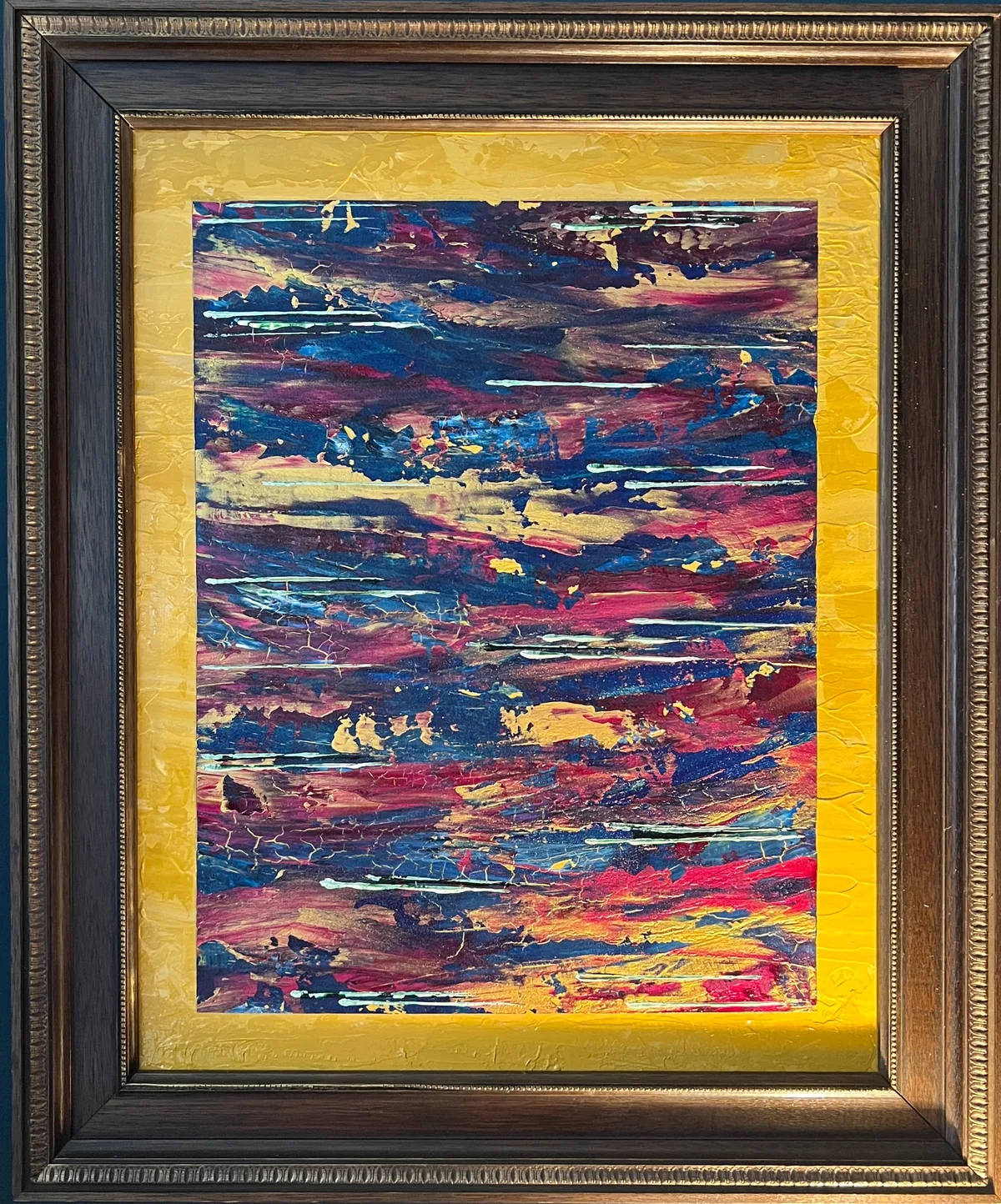 Fractured Horizons, a red and blue abstract painting.