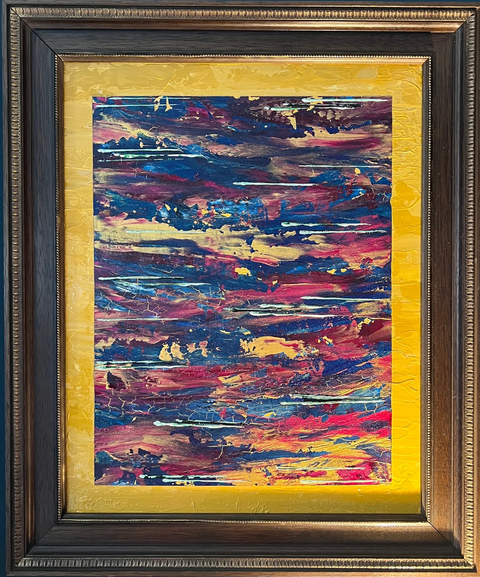 Fractured Horizons, a red and blue abstract painting.