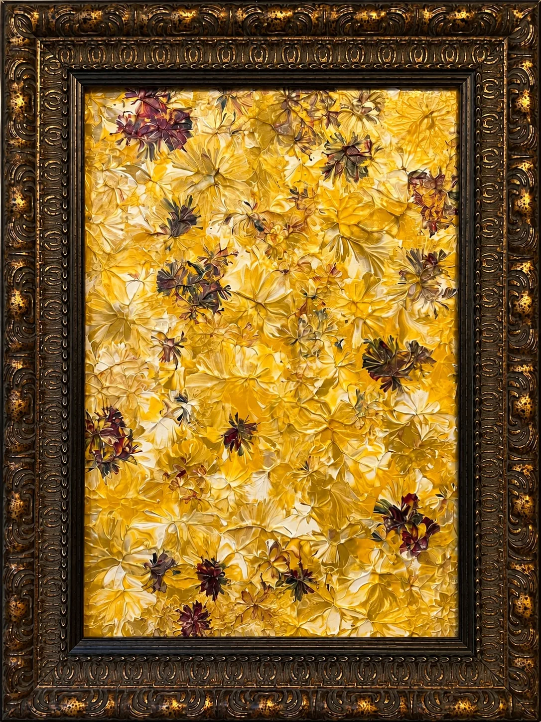 Golden Meadows, a yellow and purple abstract painting.